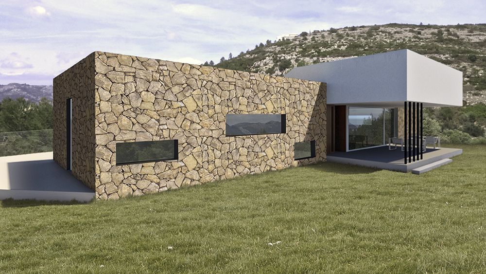 Vivienda mediterránea de piedra en Orba - Alicante, en la montaña, realizada por Chiralt Arquitectos Valencia.